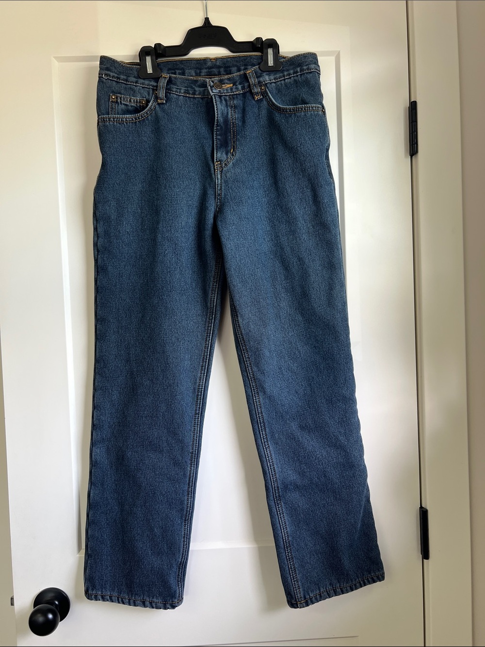 Fleece Lined Straight-Leg Blue Jeans
